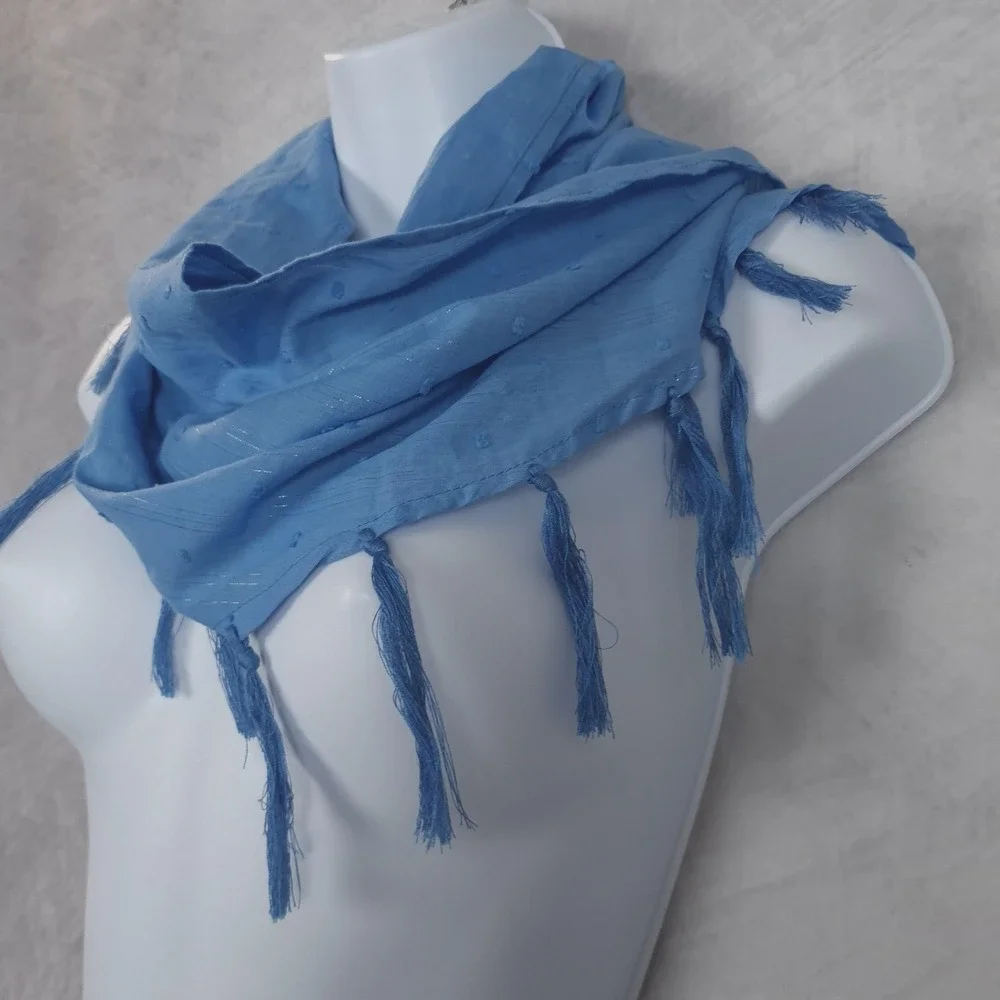 Vitamin A Scarf Wrap Womens One Size Blue Polka Dot Tassel Beach Sarong Cover-Up